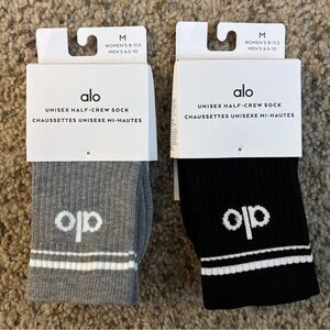 Alo half-crew socks size M bundle (one pair in black + one pair in grey) NWT
